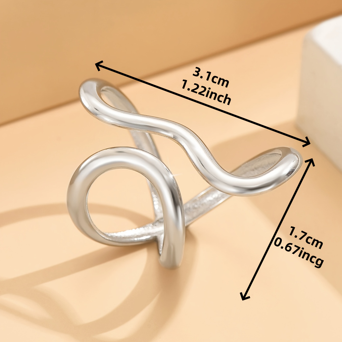 Irregular Line Stainless Steel Open Ring Polished Golden Finish